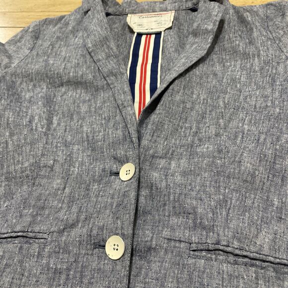 Cartonnier Anthropologie Linen Blazer Women 4 Blue Light 2 Button Preppy Beach 4 - Picture 6 of 16